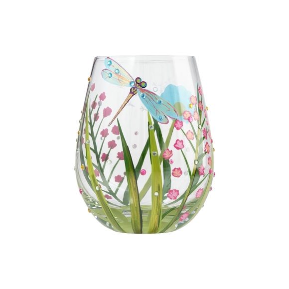 Lolita hand painted "Dragonfly" stemless wine glass - Picture 10 of 13